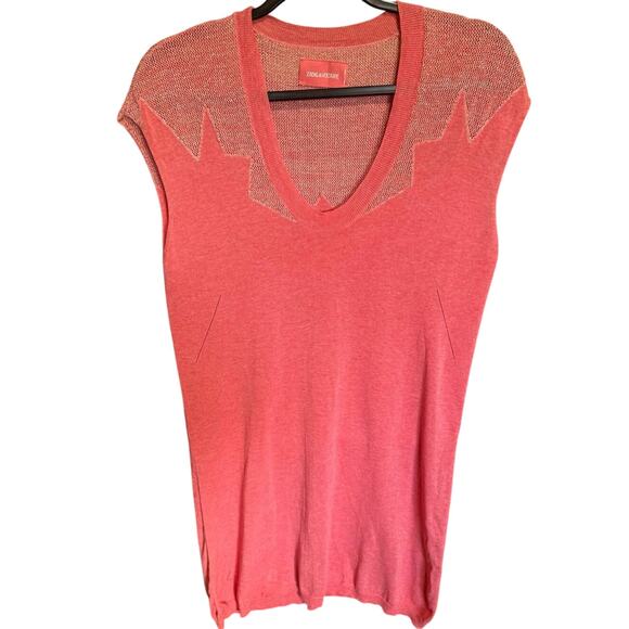 Zadig And Voltaire Rimo Metallic Knit Dress Tee Shirt Mini Coral Pink Size XS - Picture 5 of 16